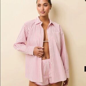 Solid & Striped Avril button down Taffy Pink/ Brule Stripe shirt short set S/M